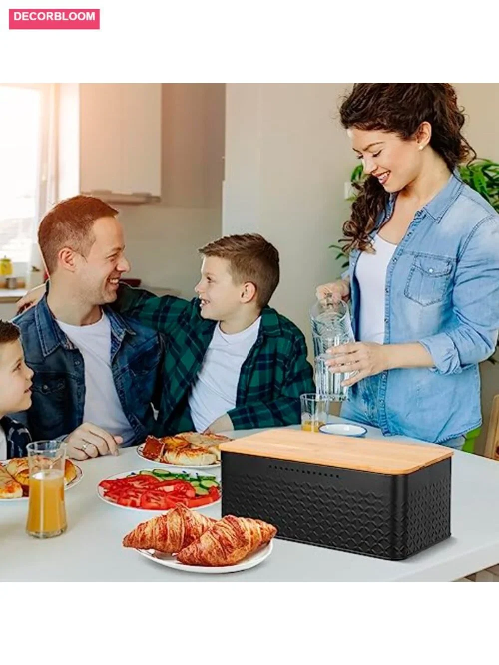 Metal Bread Box with Bamboo Lid Cutting Board Stainless Steel Kitchen Storage
